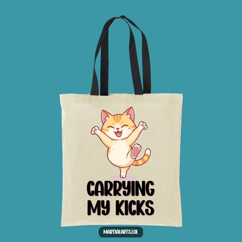 Funny Cat High Kick Tote Bag: Durable Carry-All for Fighters