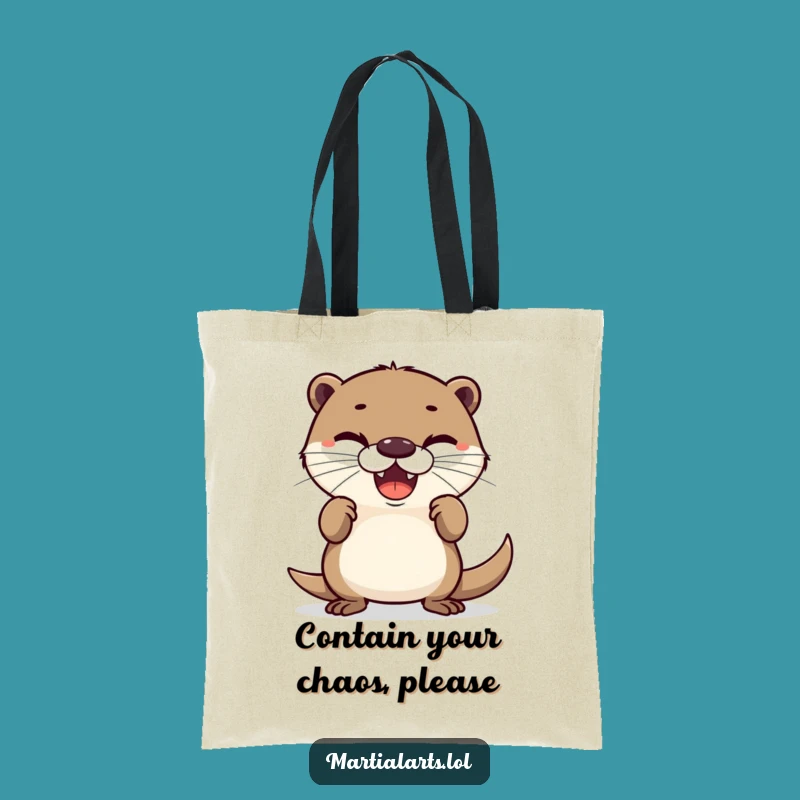 Funny Tote Bag: Delighted Otter's Defensive Charm - Carry Your Laughs Easily