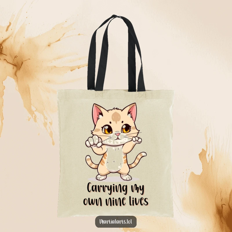 Funny Cat Punch Tote Bag: A curious cat practicing a punch, ideal for carrying items with a humorous, assertive, and stylish feline touch.
