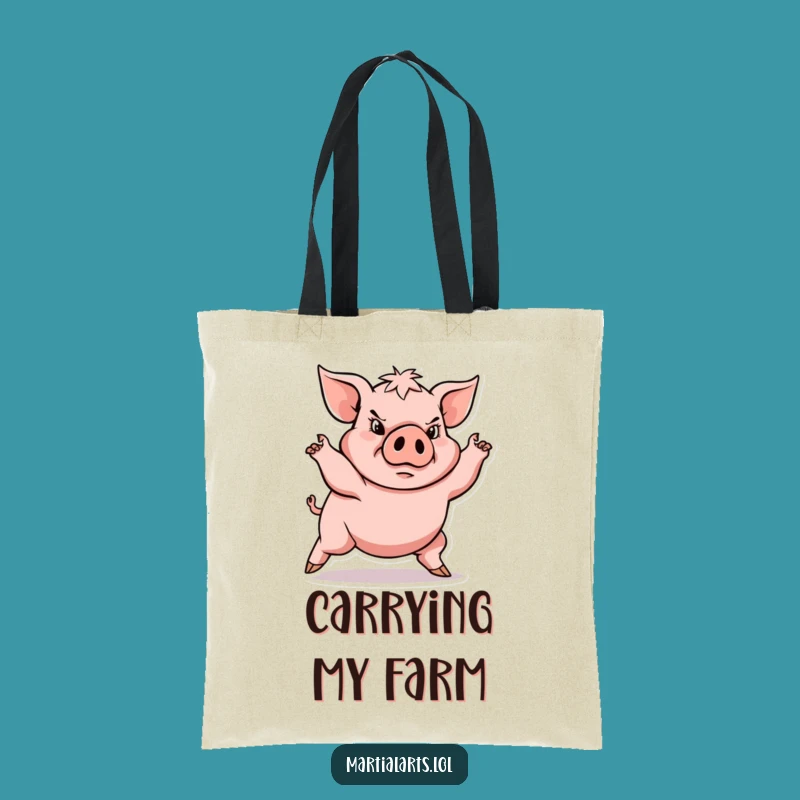Funny Determined Pig Martial Arts Tote Bag - Carry Your Strength with Pride