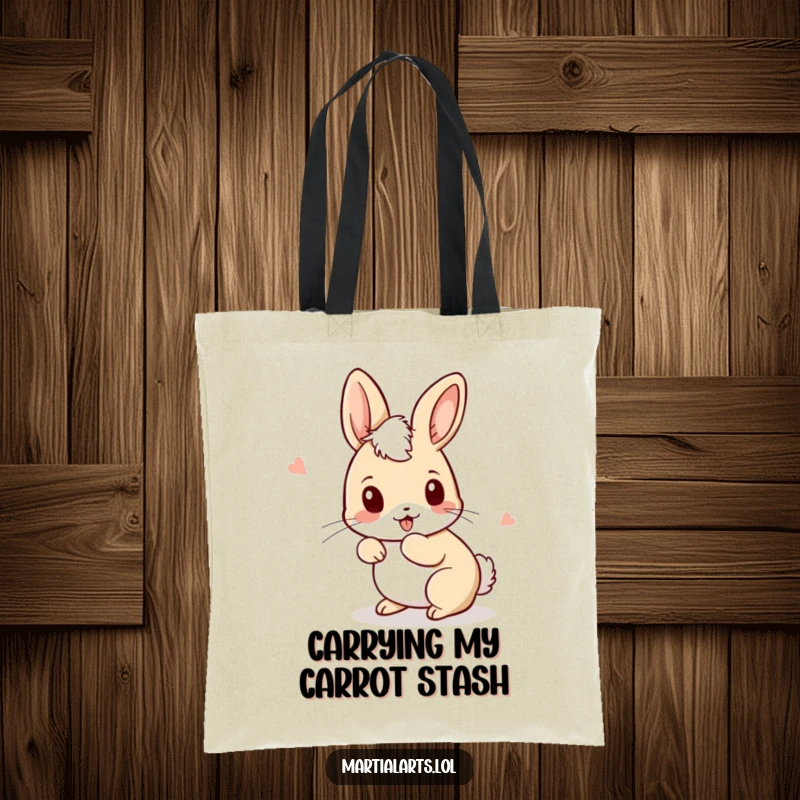 Funny Rabbit Tote Bag featuring a curious rabbit ducking and weaving with playful movements, a humorous and practical carry-all.